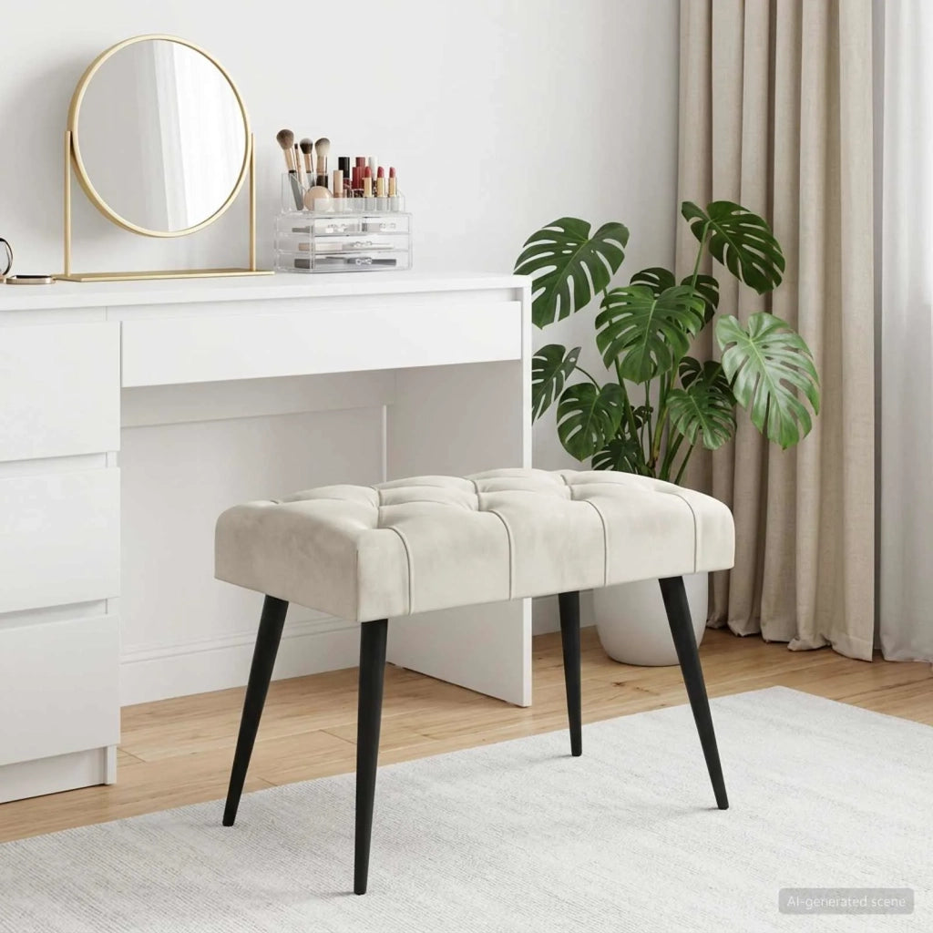 Panchina con bottoni imbottiti Crema 60 x 40 x 45 cm Velluto 42038551