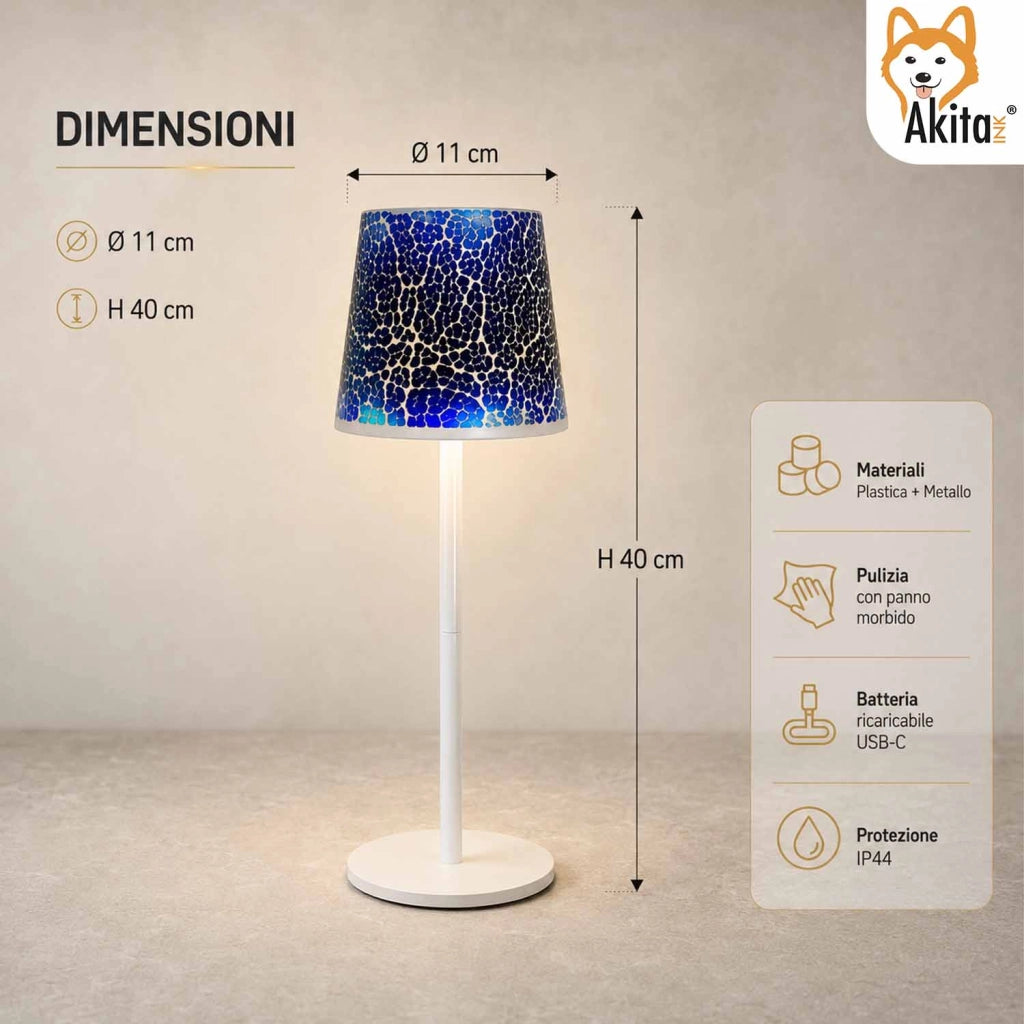 Akitaink Lampada da Tavolo LED Mosaico Cracked Blu Ricaricabile