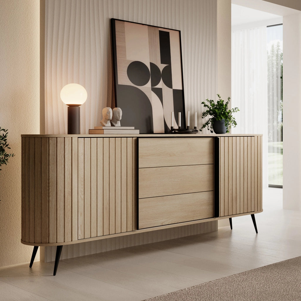 Madia Hanira, Credenza 3 Cassetti, 196x40x82h cm Marrone Rovere