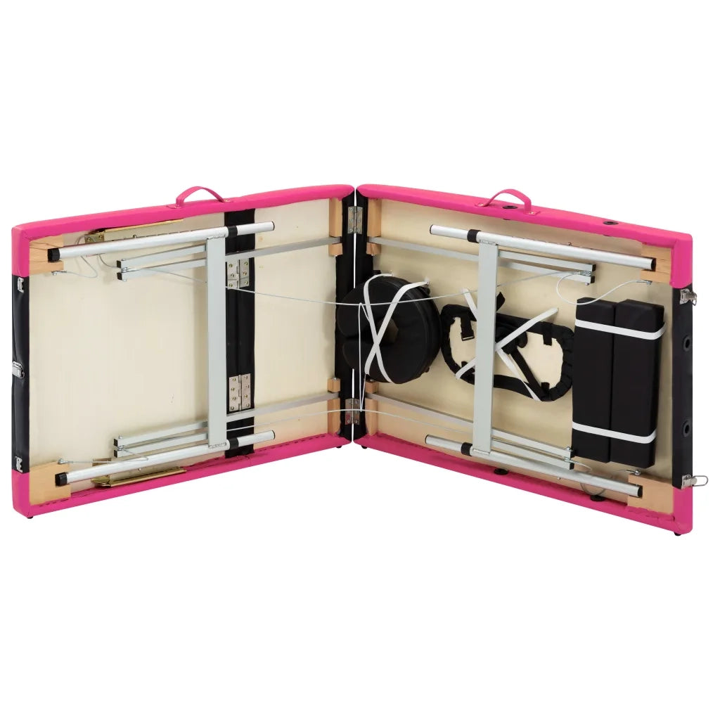 Lettino da Massaggio a 3 Sezioni in Alluminio Nero e Rosa cod mxl 21705