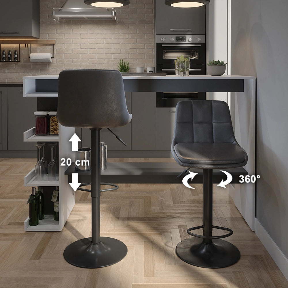 Set di 2 sgabelli da bar Sena Grigio/Nero 42 x 86 cm Vicco