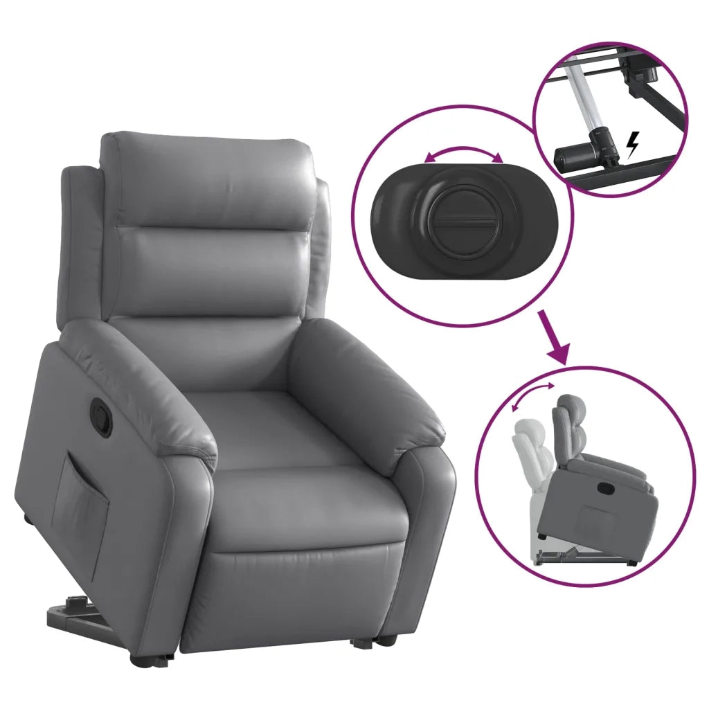 Poltrona Alzapersona Reclinabile Grigio in Similpelle 3205045