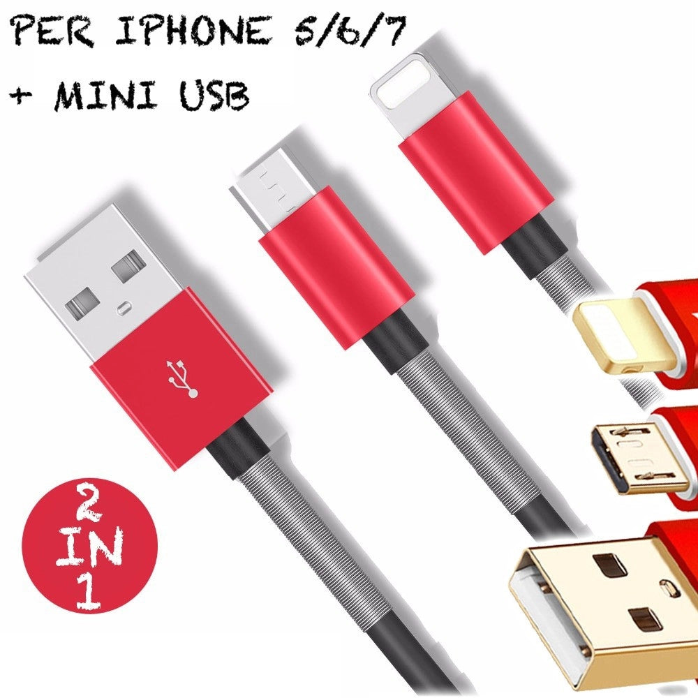 Trade Shop - Cavo Usb 2.0 Caricatore Batteria E Sync Per Iphone 5 6 7 E Samsung 2 In 1 Rapido -