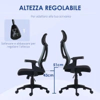 Sedia da Ufficio con Supporto Lombare e Poggiatesta, Seduta Girevole con Altezza Regolabile, Nero