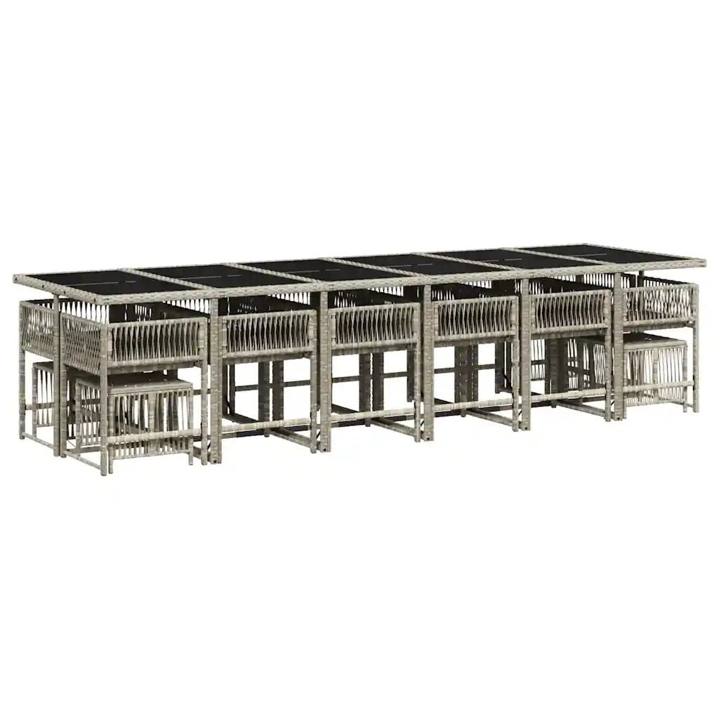 Set da Pranzo da Giardino 17pz con Cuscini Grigio in Polyrattan 3211547