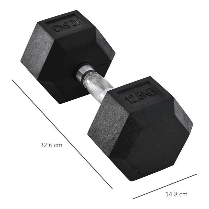 MANUBRIO DA 12.5 KG ESAGONALE SINGOLO CON IMPUGNATURA ZIGRINATA ANTISCIVOLO NERO