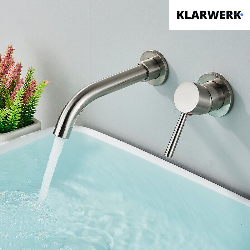 NAVIS | Rubinetto da bagno montaggio a parete in 2 parti argento|miscelatore semplice in acciaio inox  montaggio a parete per lavabo per hotel