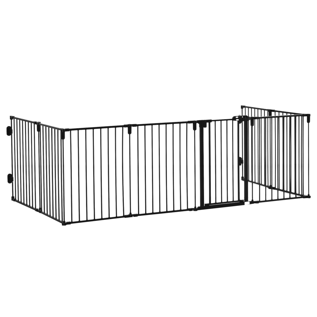 Barriera di sicurezza per camini recinto per cani pieghevole modulabile 8 pannelli con porta ¨C zephmum ¨C 482,5x76 cm nero