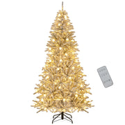 Albero pre-illuminato con 65 sfere luminose 350 luci LED bianche calde, 210 cm albero di natale artificiale innevato Argento-Alberi di Natale