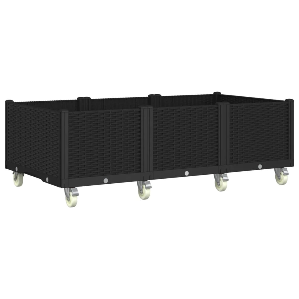 Fioriera rialzata per piante fiori patio giardino su ruote 150 x 80 x 54 cm PP nero 02_0038834