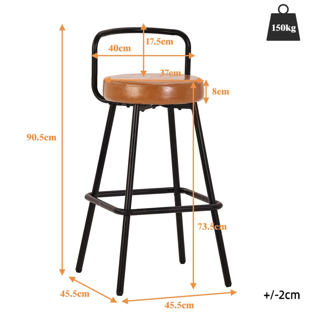 Sgabello da bar ergonomico con schienale imbottito, seduta in PU impermeabile, poggiapiedi e gambe in ferro marrone