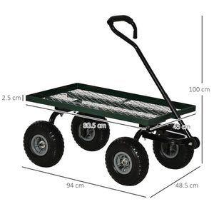 Carrello da Giardino 94x48.5x100 cm Capacità 150 kg in Acciaio Nero e Verde