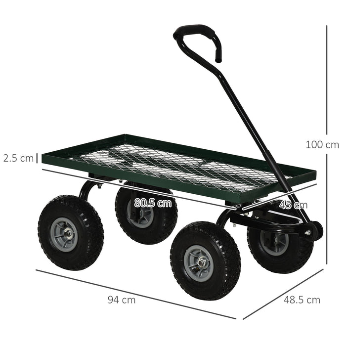 Carrello da Giardino 94x48.5x100 cm Capacità 150 kg in Acciaio Nero e Verde