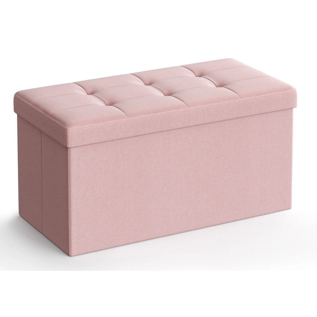 Panca contenitore pieghevole rosa in tessuto effetto lino