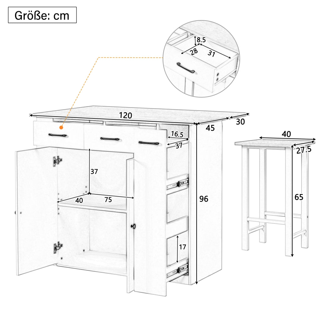Mobile contenitore con ripiani regolabili; prese e USB per cucina e sala da pranzo in pannello truciolare 120×45-75×96 cm bianco