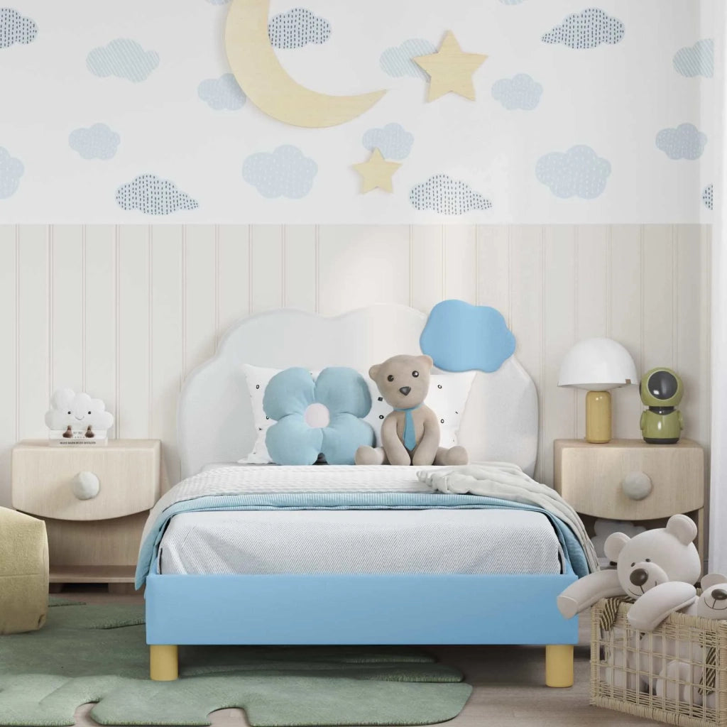 Struttura letto bambini con testata Blu 90 x 190 cm PU