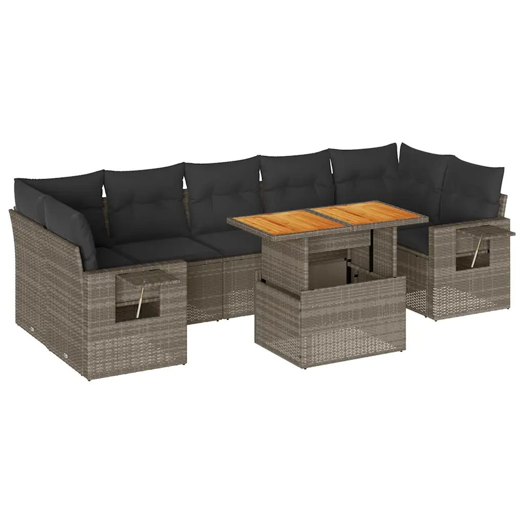 Set Divano da Giardino 8 pz con Cuscini Grigio in Polyrattan 3327126