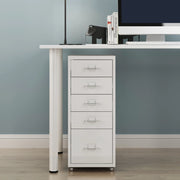 Cassettiera Kökar in Acciaio Mobile Archivio con 5 Cassetti e Rotelle - Bianco [en.casa]