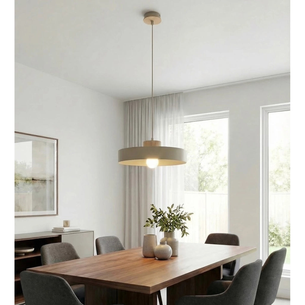 Lampada a sospensione KIVI in acciaio color mokka e legno