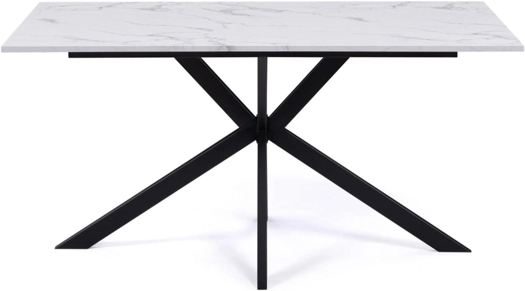 Tavolo da pranzo rettangolare per 8 persone ALASKA con effetto marmo bianco e gamba a ragno in metallo 160 cm