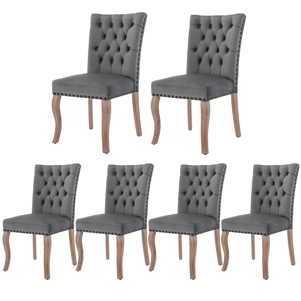 Sedie da Pranzo Imbottite in Velluto ¨C MINIMAL ¨C Set 6 Pezzi, Gambe Massello, Grigio