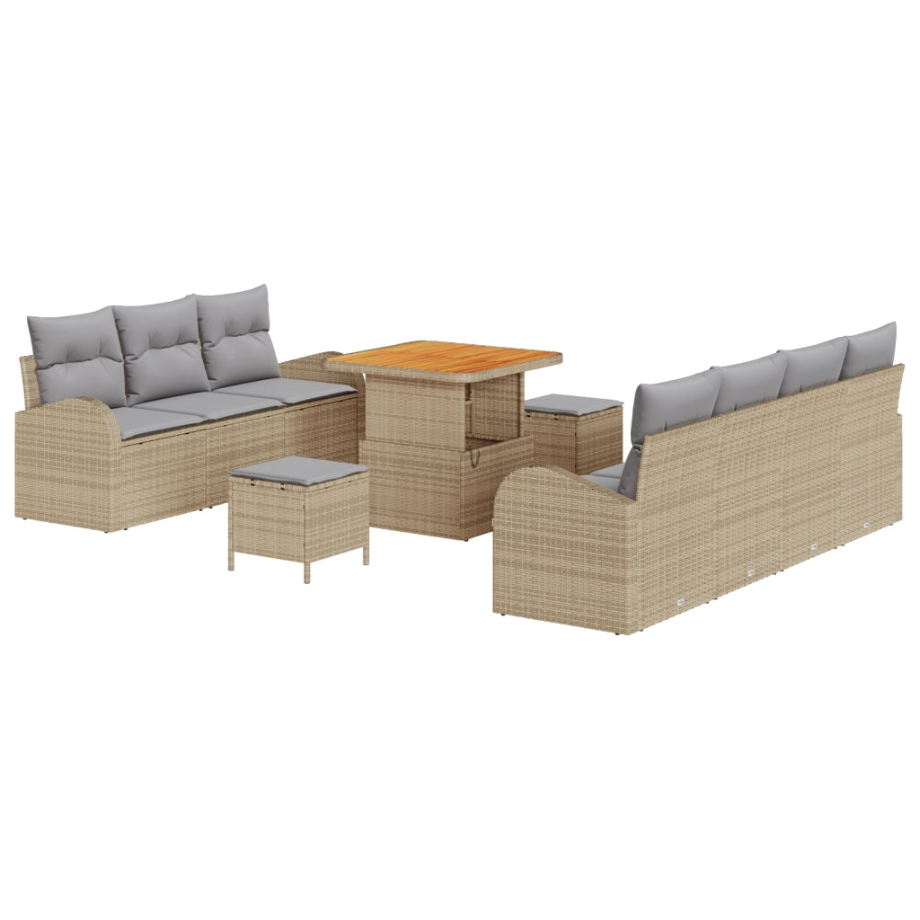 Set Divano da Giardino in 10 Pezzi con Cuscini Beige Rattan Polivalente Acacia