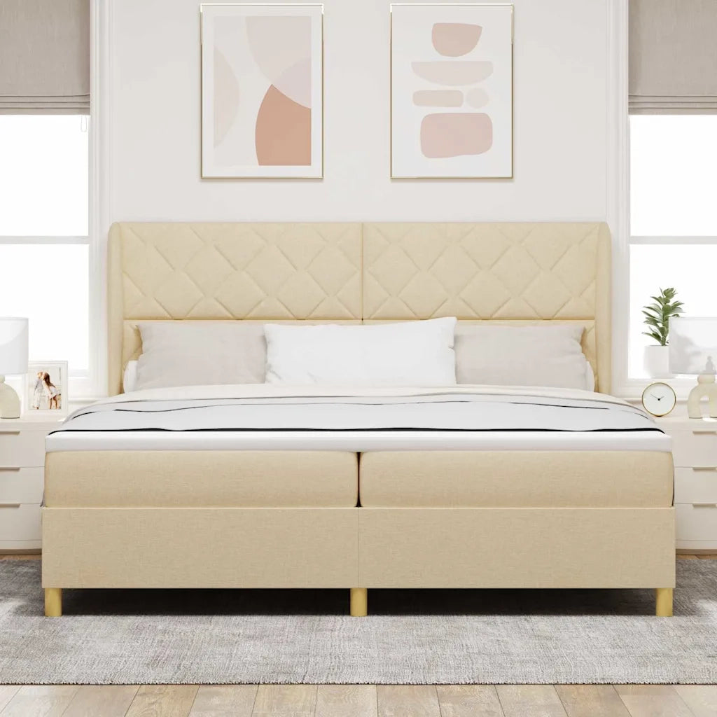 Letto a molle con materasso Crema 200 x 200 cm Tessuto 3340842
