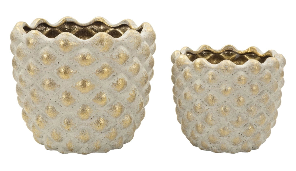 Cachepot Pepitas Coppia Ø23x18 cm in Ceramica Grigio e Oro