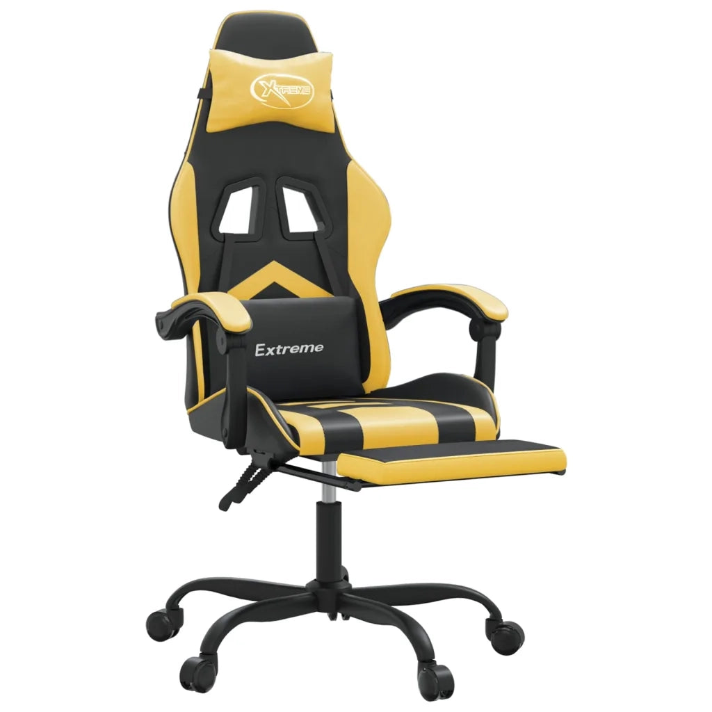 Sedia da Gaming Girevole con Poggiapiedi Nero e Oro Similpelle cod mxl 69031