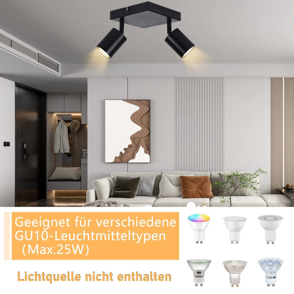 ZMH Faretto da soffitto 2 fiamme GU10 lampada da soffitto moderna parete orientabile 330° soggiorno
