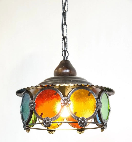 LAMPADARIO COLORI GRANDE FERRO BATTUTO LANTERNA APPLIQUE LAMPIONE LAMPADE