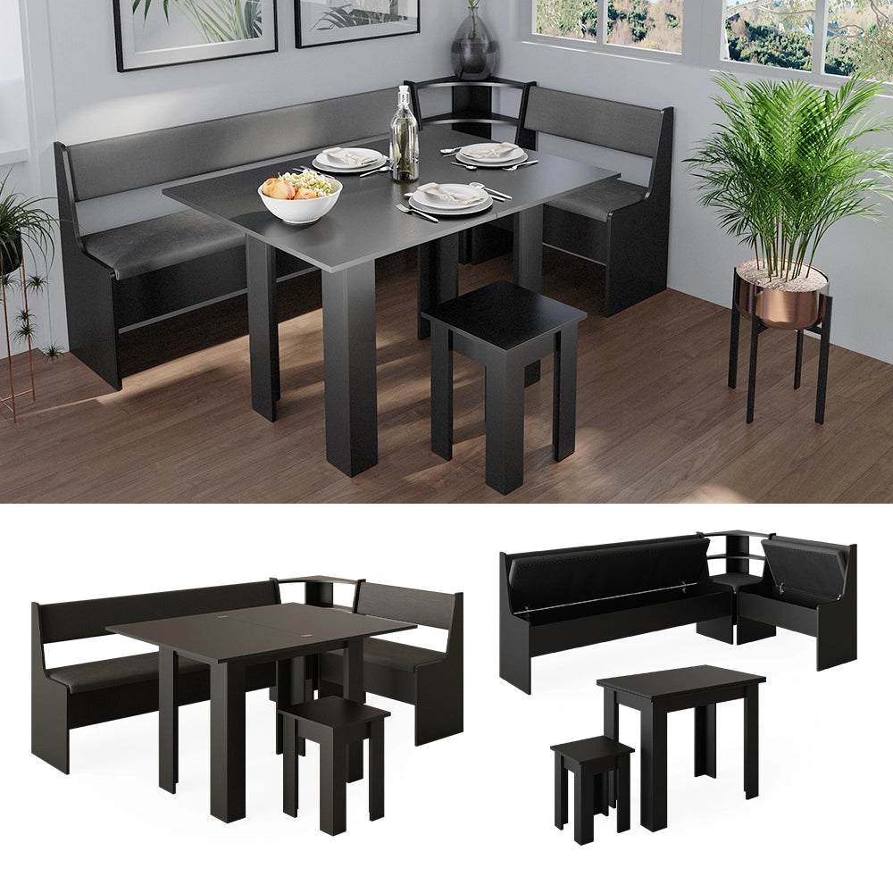 Vicco Gruppo panca ad angolo Nero 120 x 41.5 cm con tavolo