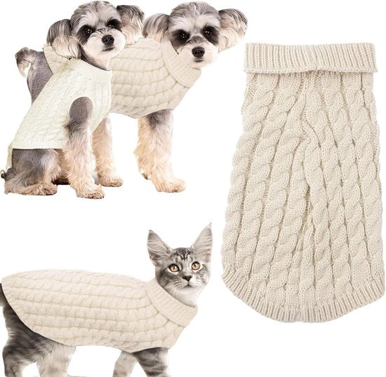 Coltrina per cani di taglia media - Maglia a maglia per cuccioli piccoli e gatti - Abbigliamento caldo bianco