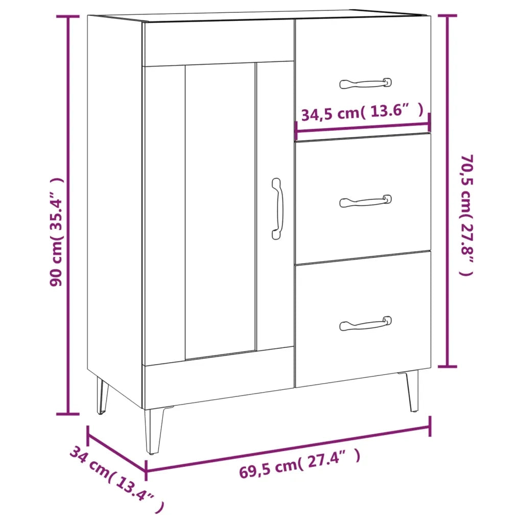 Credenza Bianca 69,5x34x90 cm in Legno Multistrato