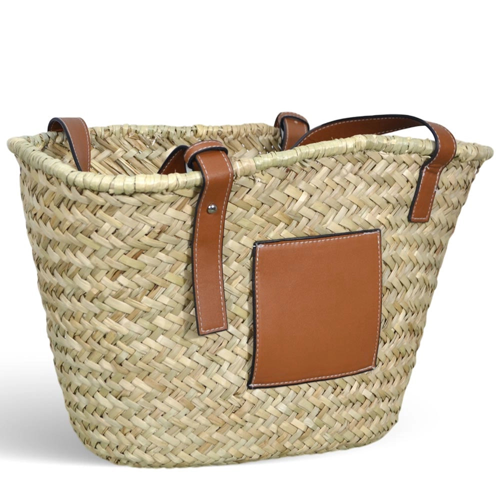 Borsa mare Erba Spring paglia intrecciata con manici in cuoio 29x14x28 cm grande