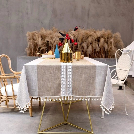 Tavolo copri di lino, cotone, lavabile, rettangolare, lavabile, 140 x 180 cm, per uso domestico, cucina, tavolo da pranzo, decorazione
