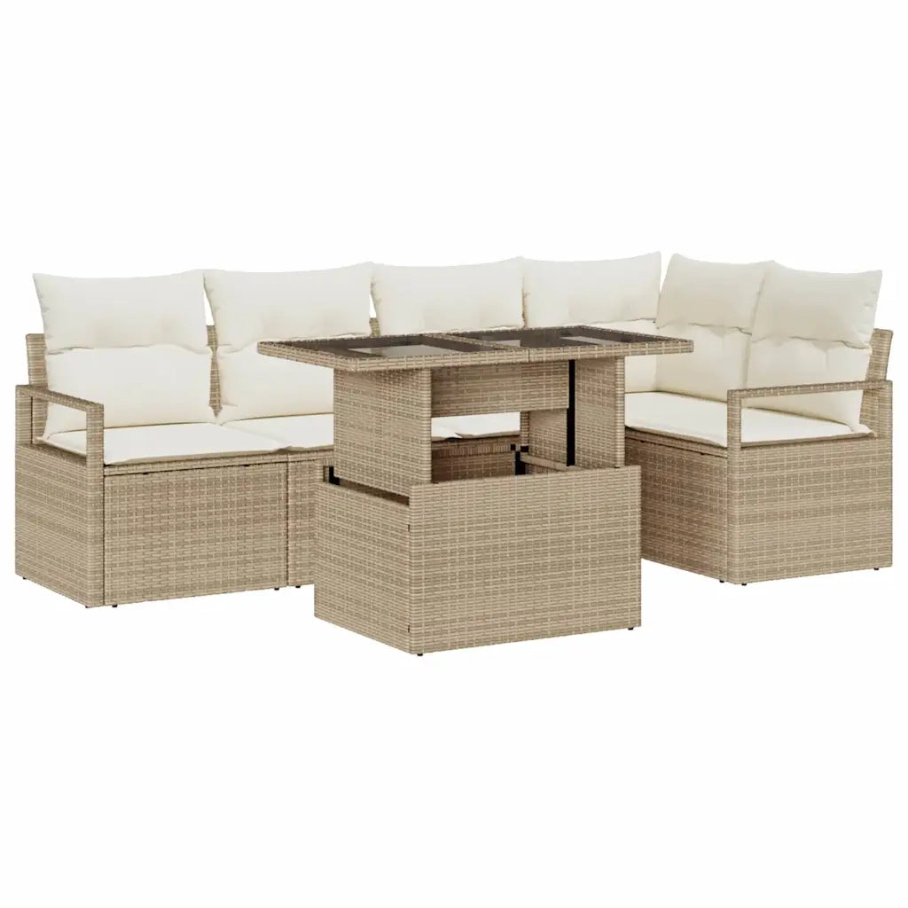 Set Divano da Giardino 6 pcs Beige e Crema polyrattan