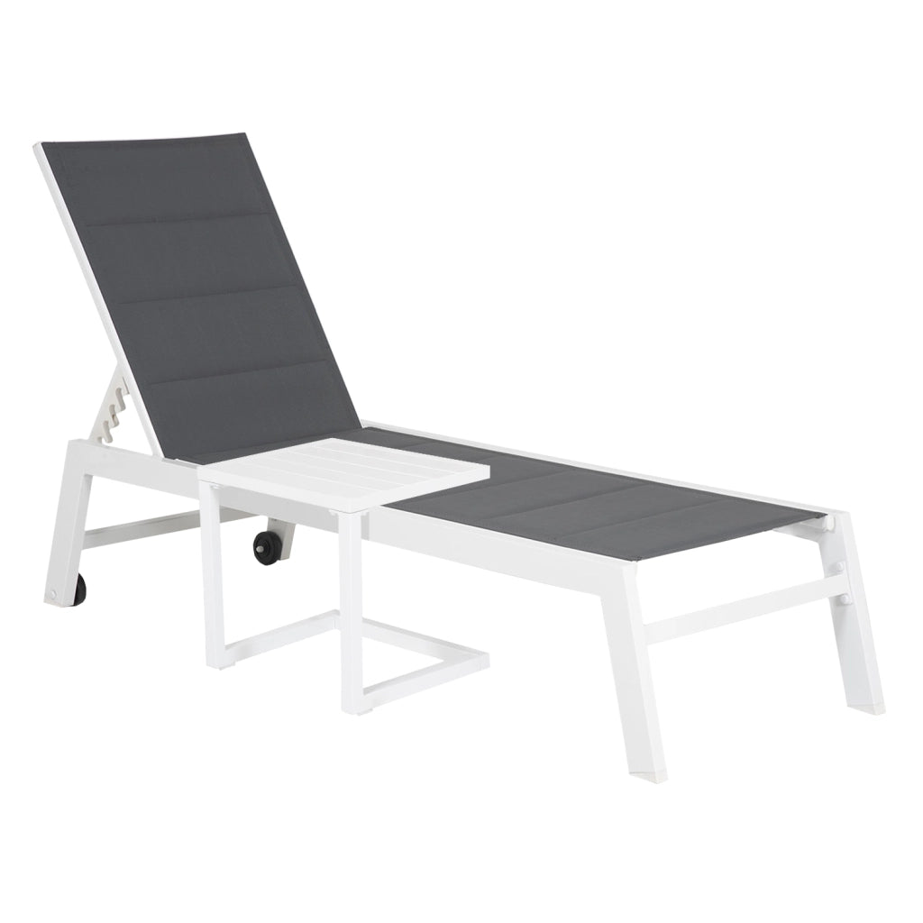 Set di lettino eTavolino BARBADOS in textilene grigio - alluminio bianco