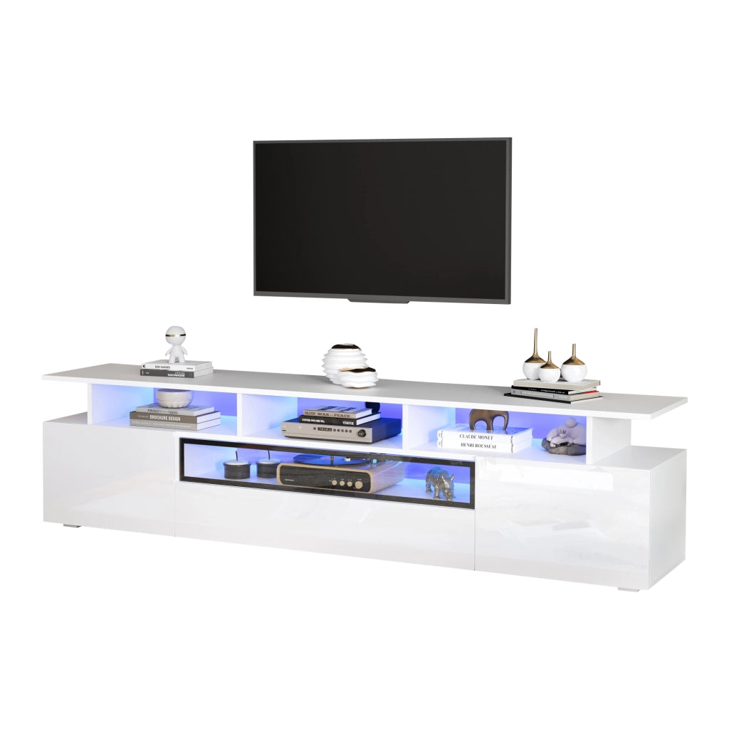 Mobile TV con 2 ante; 1 cassetto e luci LED - per soggiorno - 180 x 38 x 45 cm - bianco