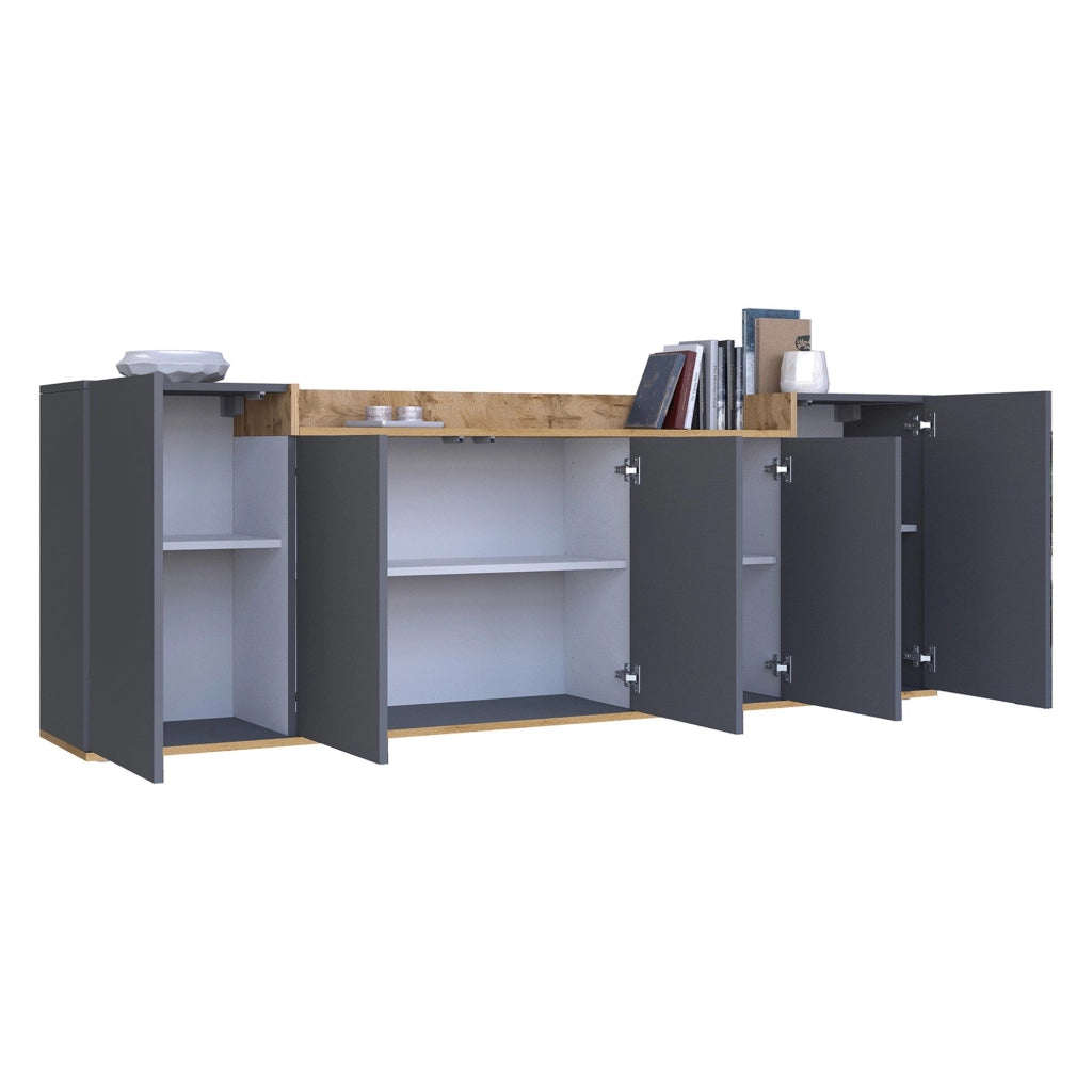 Madia Cordele, Credenza 7 Ripiani Made in Italy, 200x35x70h cm Nero Antracite