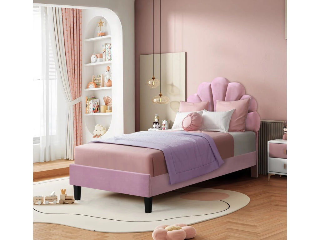 Letto a conchiglia in velluto "Manon" - 90 x 190 cm - Rosa