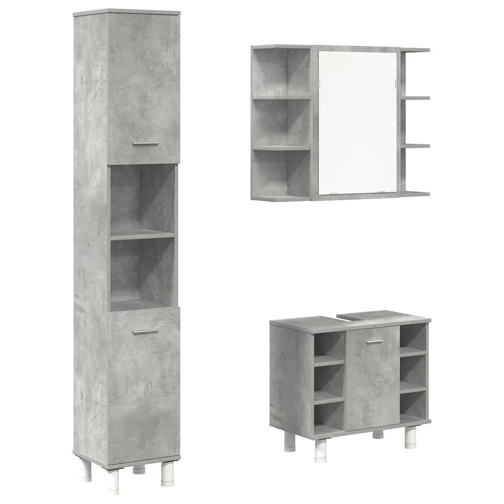 Set Mobili da Bagno 3 pz Grigio Cemento in Legno Multistrato 3324855
