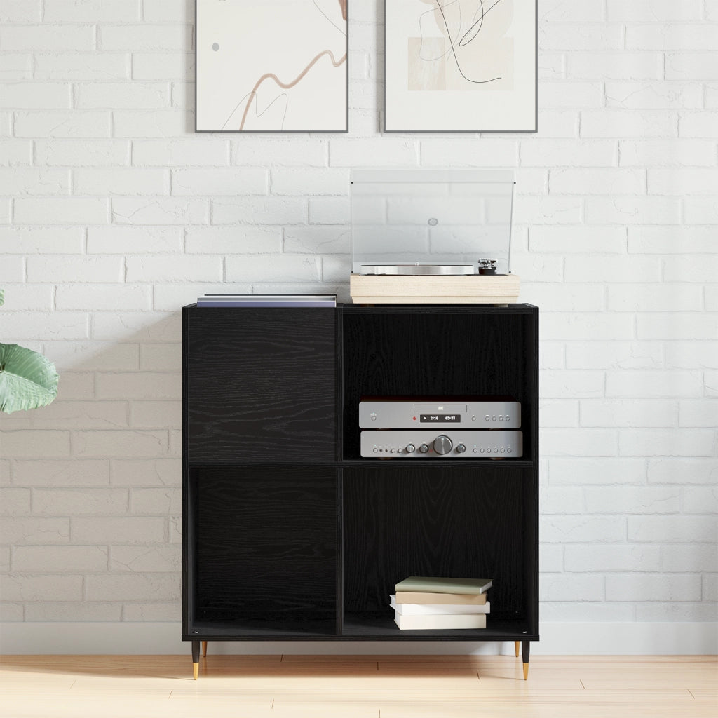 Armadietto per Dischi Nero Rovere 84,5x38x89 cm Legno Ingegnerizzato