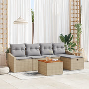 Set divano da giardino 6 pezzi con cuscini Beige in Polyrattan