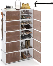 Scarpiera in Plastica a 8/10 Ripiani, Scaffale Componibile per 32/40Paia di Scarpe, Armadietto per Scarpe Salvaspazio con Pannelli Rimovibili e Porte Trasparenti (10 quadrati)