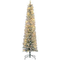 Albero di Natale Innevato con 405 Rami e Luci LED Bianche in Plastica e Metallo, Ø57x210 cm, Verde