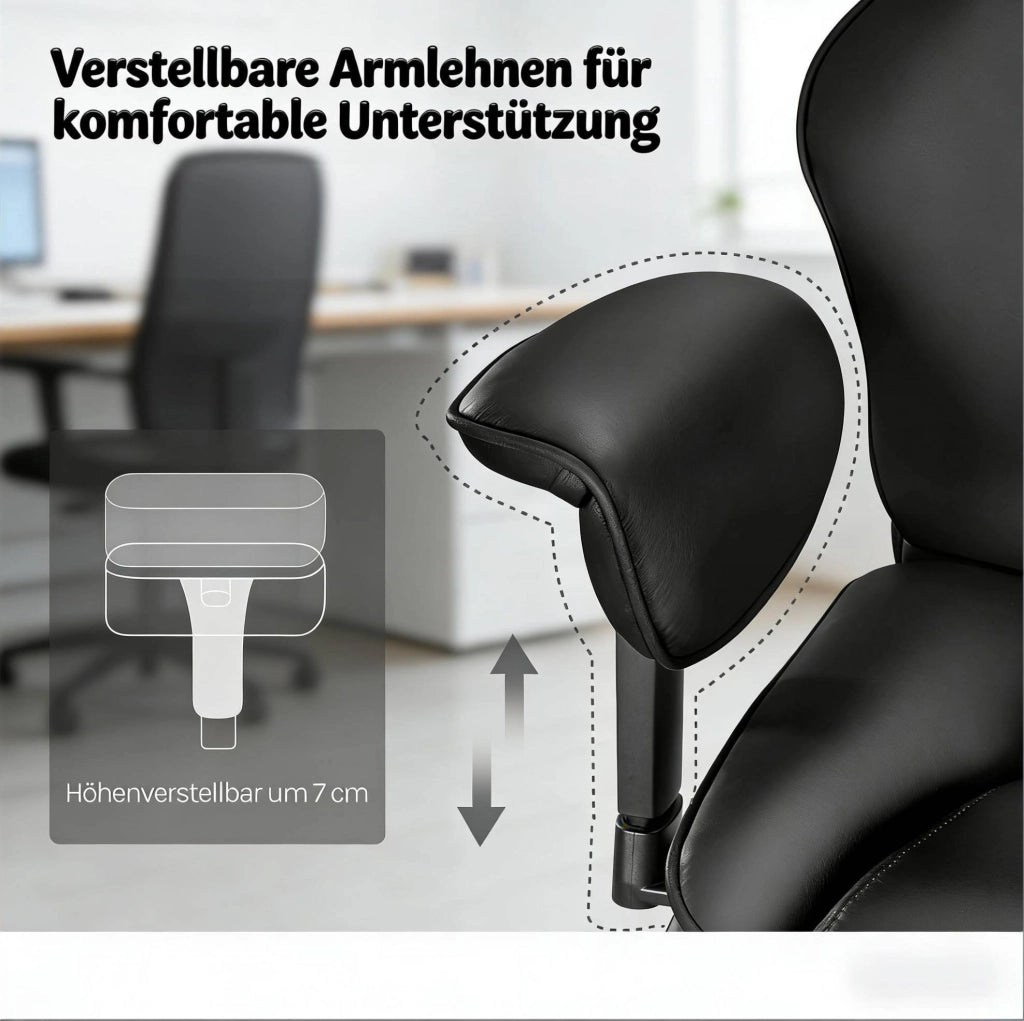 Sedia da ufficio ergonomica nera con schienale alto e supporto lombare regolabile