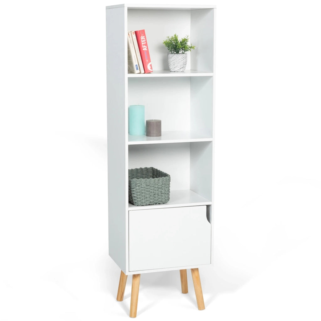 IDMarket - EMMIE Libreria scandinava bianca con ripiano portaoggetti e colonna