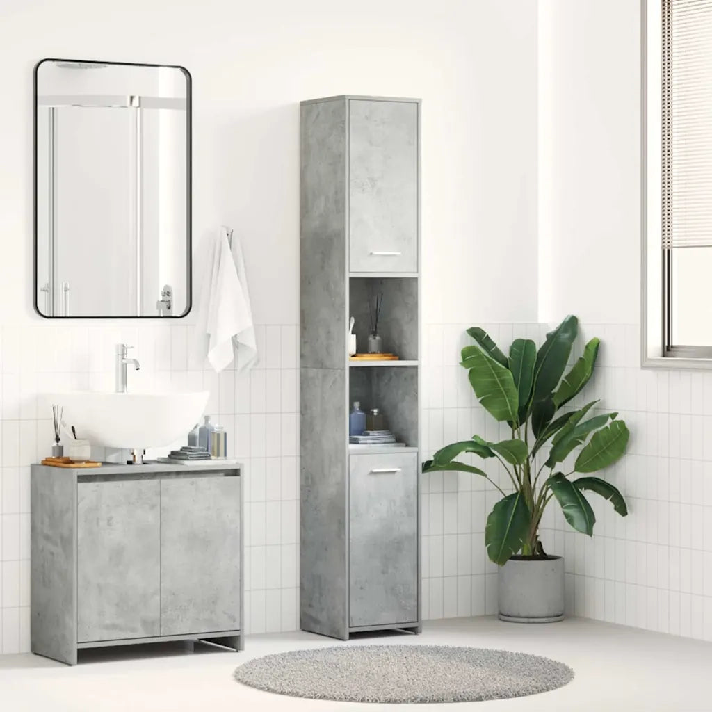 Armadio da Bagno Grigio Cemento 30x30x183,5 cm in Truciolato cod mxl 8069