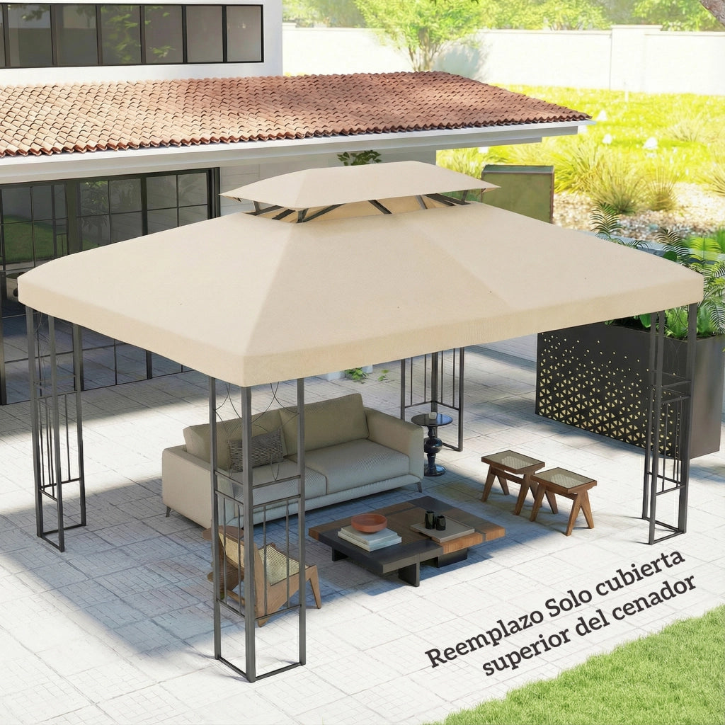 Toldo da giardino 4x3 m ¨C zephmum ¨C bianco crema, doppio tetto, fori di drenaggio